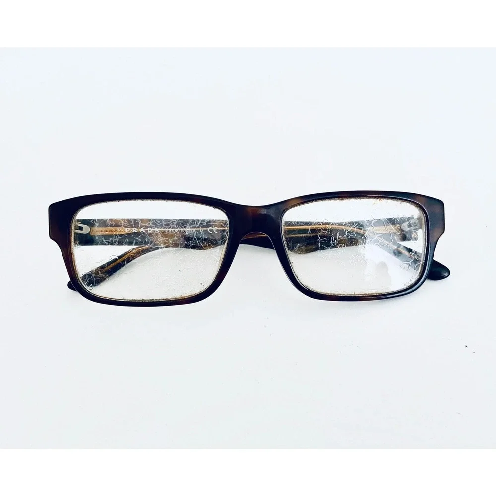 Prada Black Brown Tortoise Rectangular Glasses Italy VPR 16M 53 16 140 ZXH-10